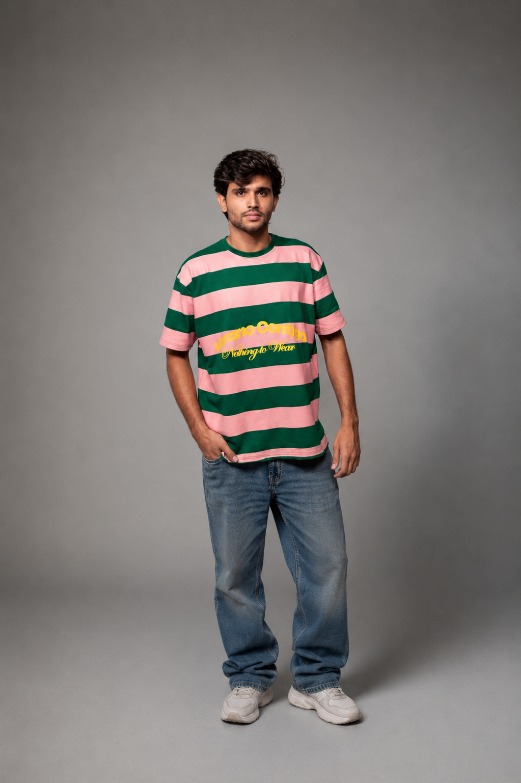 PINK & GREEN STRIPES T-SHIRT - VERANO CONTIGO